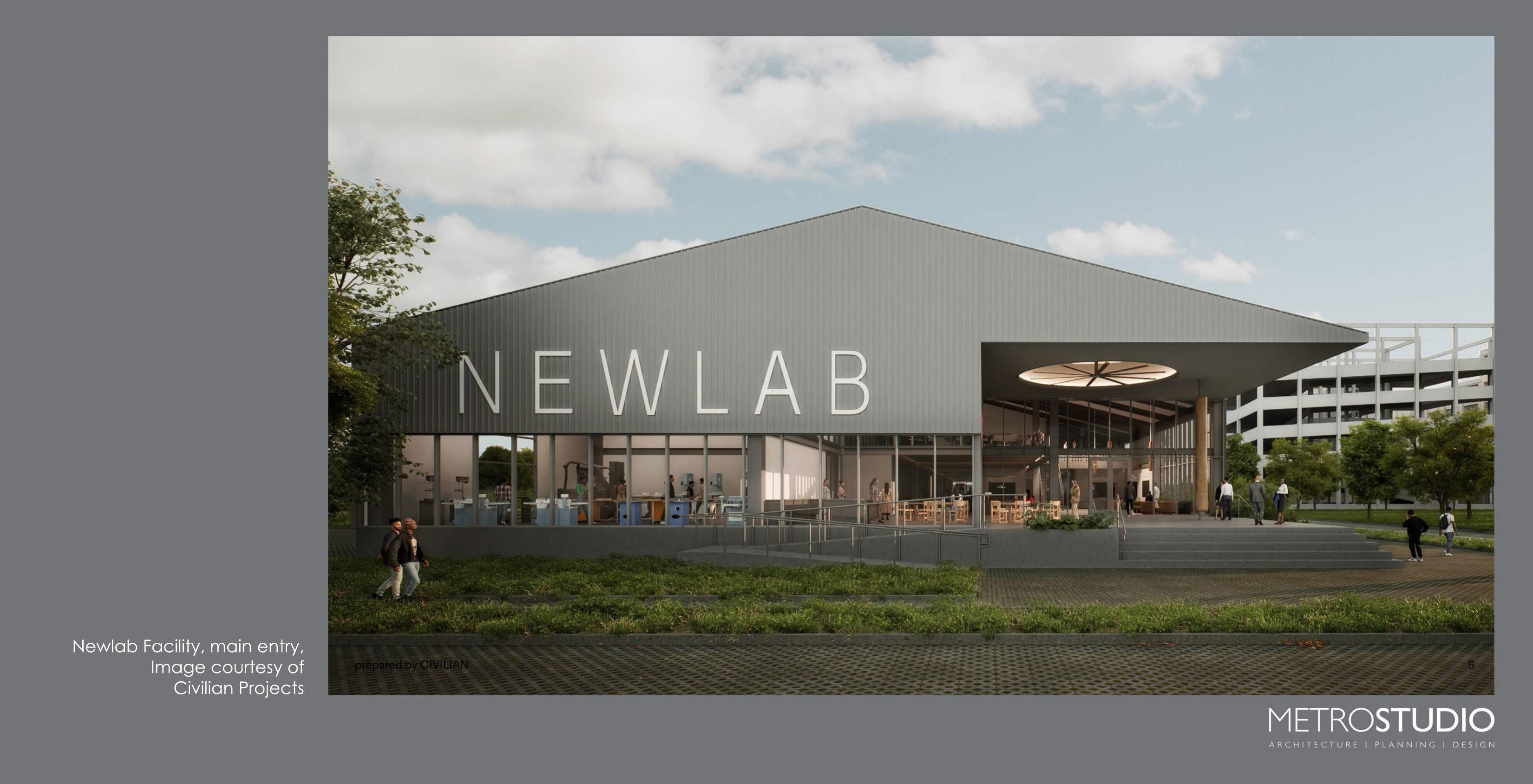Newlab New Orleans — energy technology incubator exterior rendering